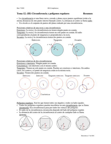 Tema 12 Iii Circunferencia Y Polígonos Regulares Resumen