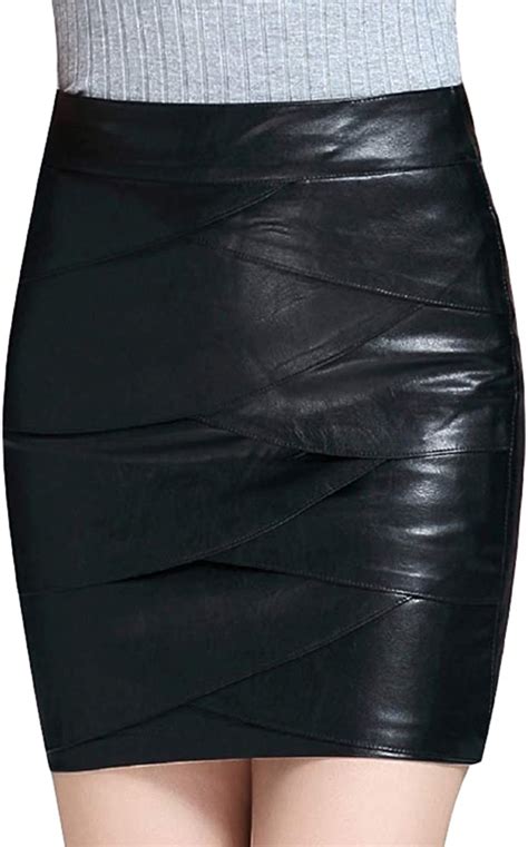 Gtagain Women Soft Leather Mini Skirts Ladies Black Straight Fitted
