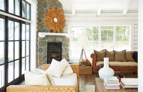 Living Room In Modern Design Farmhouse Log Cabin By Stocksy Contributor Trinette Reed Stocksy