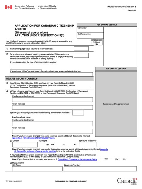 Application For Canadian Citizenship Adults Pdf Fill Out And Sign Online