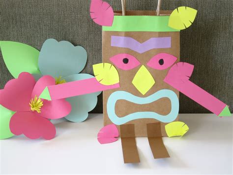 Homemade Luau Party Paper Bag Tiki Guy Design Sprinkle Luau Crafts