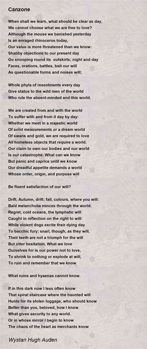 Canzone Poem By Wystan Hugh Auden Poem Hunter
