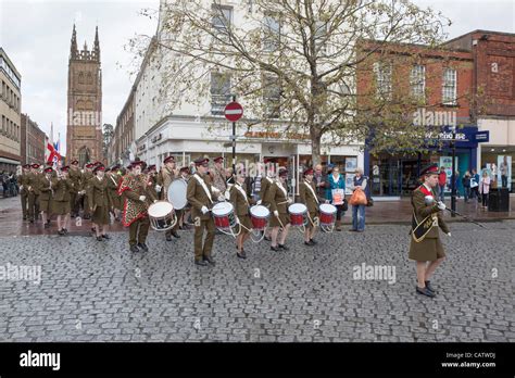 Army Cadets Marching Through Taunton Town Centre Somerset England On