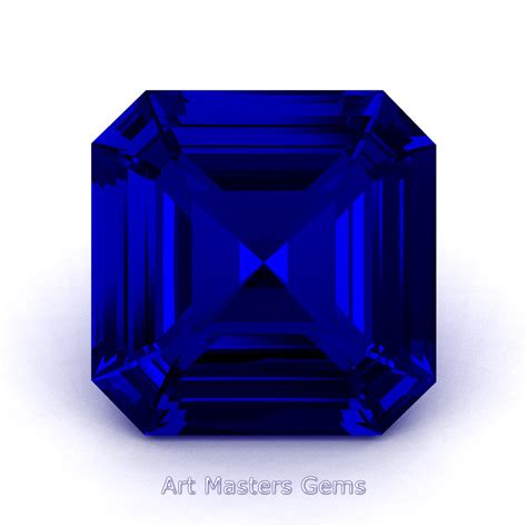 Art Masters Gems Standard 15 Ct Asscher Blue Sapphire Created Gemstone