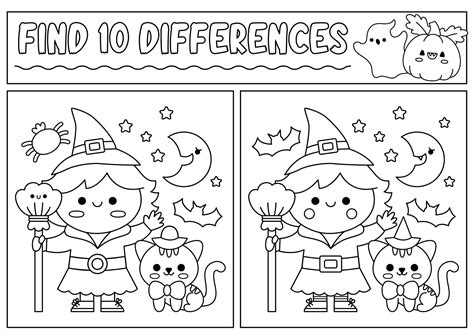 Halloween Black And White Find Differences Game For Children Attention
