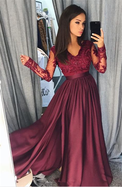 Wine Red Order Ball Gown Prom Dress A Line Formal Dress Long Sleeves Evening Dress On Luulla