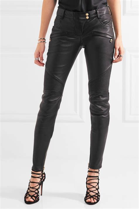 Lyst Balmain Moto Style Leather Skinny Pants In Black