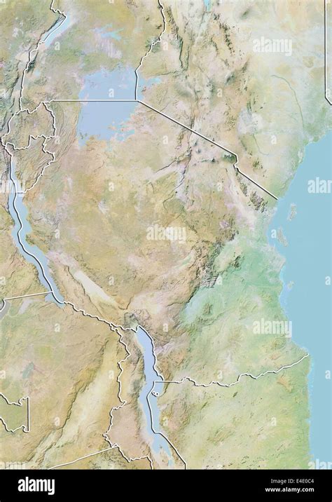 Tanzania Relief Map With Border Stock Photo Alamy