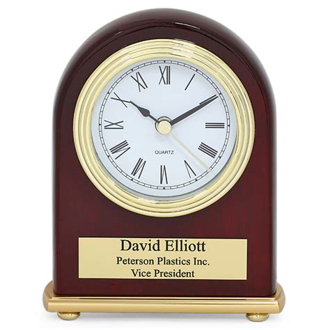Arched Piano Finish Rosewood Personalized Desk Clock Executive T