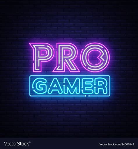 Pro Gamer Neon Sign Gaming Design Royalty Free Vector Image