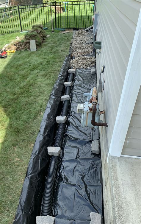 French Drain Installation On Outside Basement Wall Exterior Foundation Waterproofing And Drain