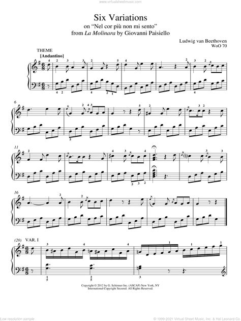 Beethoven Six Variations On Nel Cor Piu Non Mi Sento Sheet Music