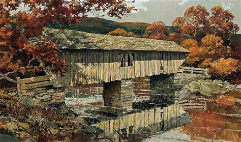 Eric Sloane Covered Bridge Oil On Panel 23 34 X 40 Inches By