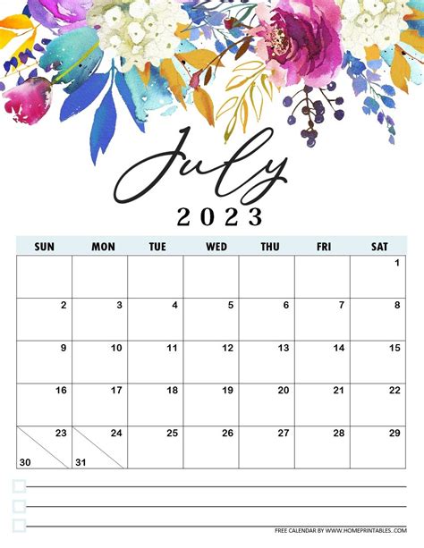 July 2023 Printable Calendar Printable Coloring Pages