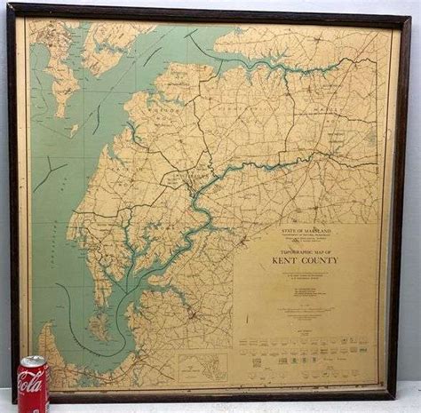 Vintage Topographical Map Of Kent County Md Warping Dixon S Auction