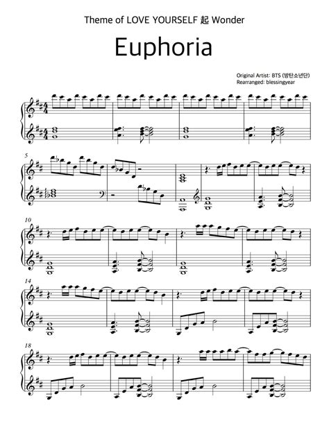 BTS(방탄소년단) - Euphoria: PIANO COVER sheet (printable) in 2021 | Piano
