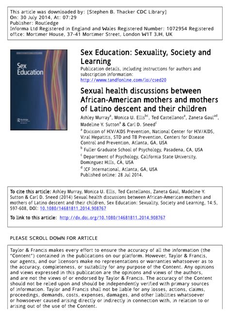 Pdf Sexual Health Discussions Between African American Mothers And Mothers Of Latino Descent
