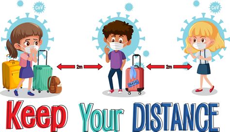 Keep Your Distance Banner With Cartoon Character 2676708 Vector Art At