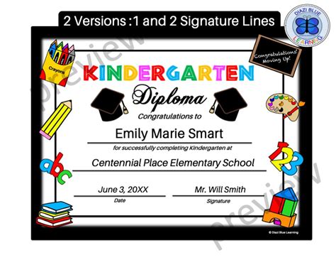 Kindergarten Diploma Fillable Kindergarten Graduation Diploma Etsy
