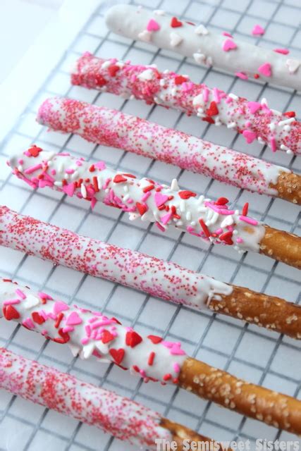 Valentines Day White Chocolate Dipped Pretzel Rods