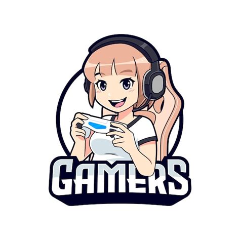 Chica Gamer Con Logo De Esport De Dibujos Animados De Cabello Rubio