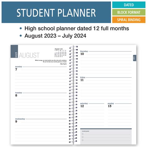 Dated Student Planner Weekly For High School Or College August July