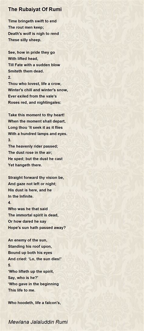 The Rubaiyat Of Rumi The Rubaiyat Of Rumi Poem By Mewlana Jalaluddin Rumi