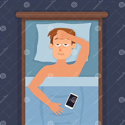 Sleepless Man Face Cartoon Character Suffers From Insomnia Stock
