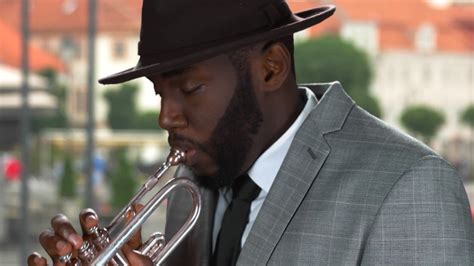 Trumpet Player In Street Trumpeter Wearing Stock Footage Sbv 313023012