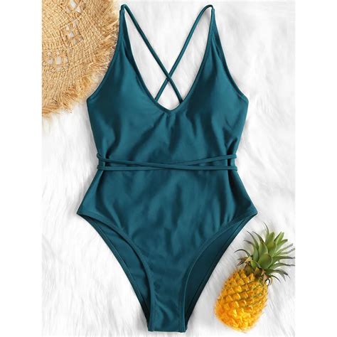 Crisscross One Piece Swimwear Women High Leg Swimsuit Solid Bathing