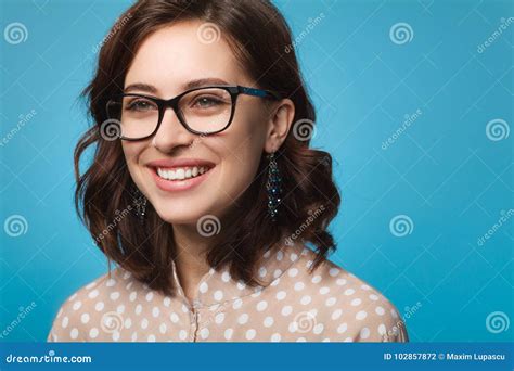 Brunette Woman Wearing Glasses Smiling Stock Photo Image Of Lady