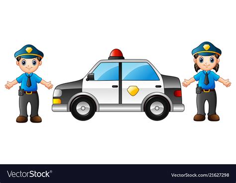 Two Police Officers With Police Car Royalty Free Vector