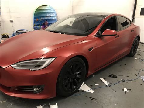 Tesla Model S Vinyl Wrapped Gloss Grey Matte Black 3m Satin Red Car