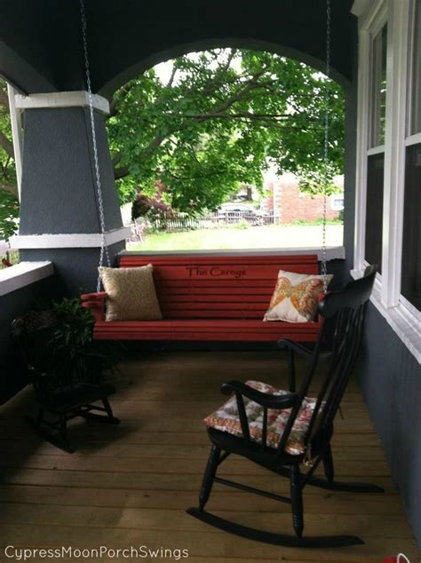 A Beautiful Red Porch Swing With A Custom Engraving This Patio Swing