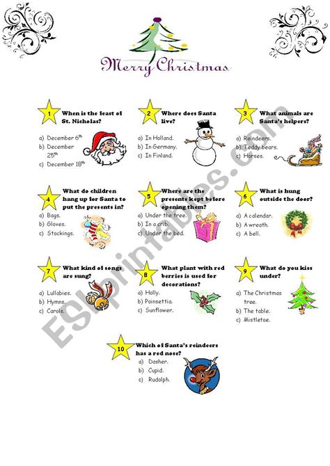 Christmas Quiz Esl Worksheet By Peggy33