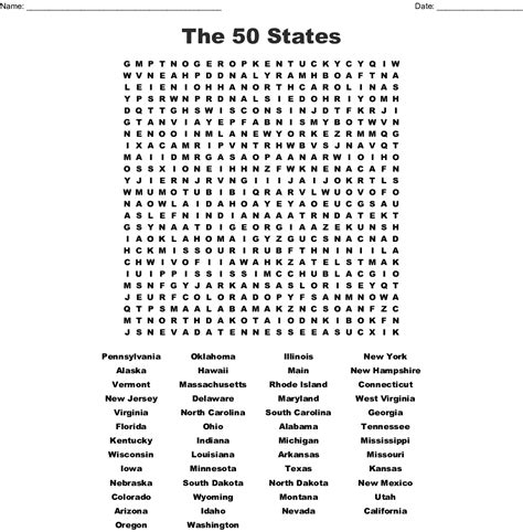 Printable 50 States Word Search Printable Word Search