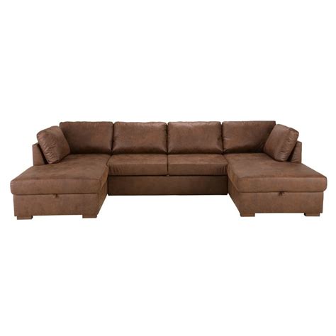 If you're looking for versatility, a sectional sofa is a smart choice. Brown 7-Seater Microsuede U-Shaped Sofa Bed | Maisons du Monde