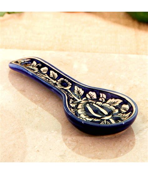 Modern, traditional, eclectic, rustic, glam, farmhouse, country Unravel India Mughal Handpainted Blue Stoneware Spoon Rest ...