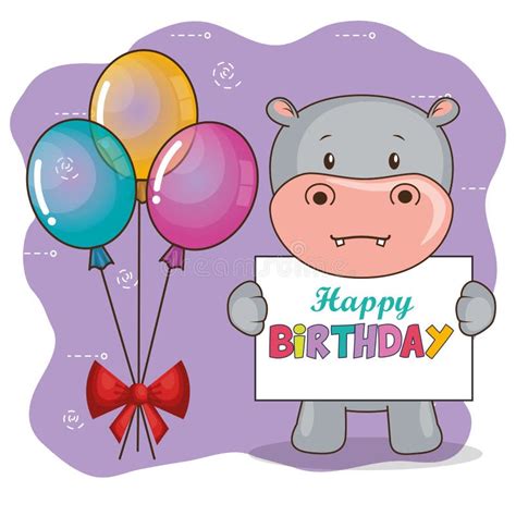 Happy Birthday Card With Cute Hippo Stock Vector Illustration Of