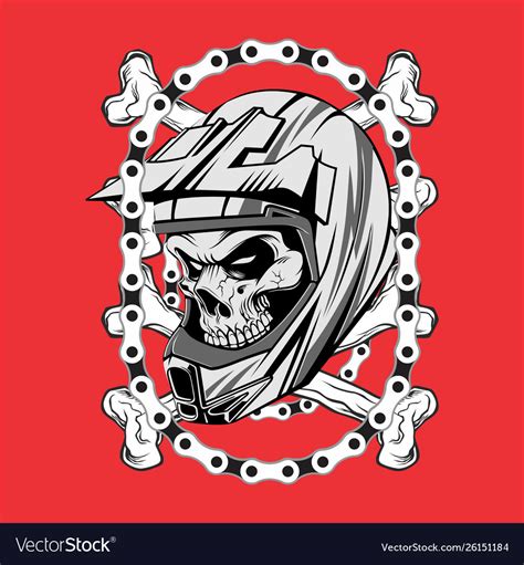 Skull Wearing Helmet Motocross With Chain Hand Vector Image