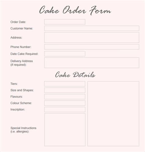 Cake Order Sheet Template