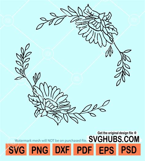 Floral Wreath Svg Wedding Wreath Svg Flower Frame Svg File Flower