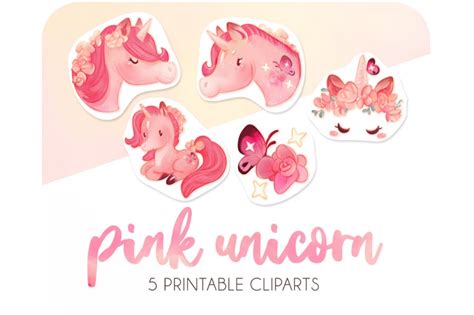 5 Digital Unicorn Stickers Pink Unicorn By Alphabelli Thehungryjpeg