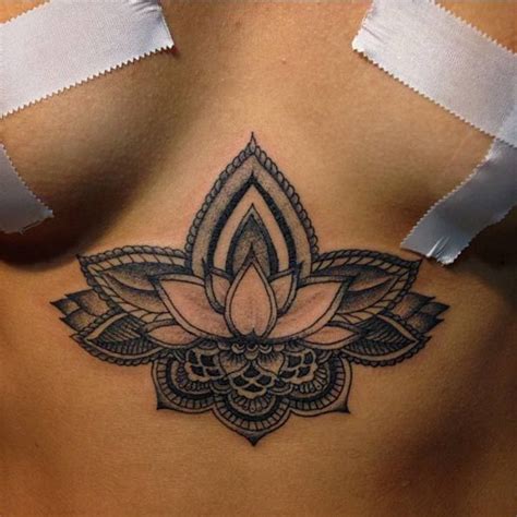 Sternum Lotus Flower Tattoo Under Breast Viraltattoo