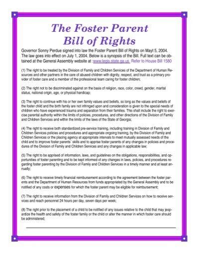 The Foster Parent Bill Of Rights Department Of Human Services