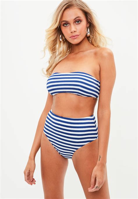 Blue And White Striped Bandeau Bikini Bikinis Bandeau Bikini Bikini