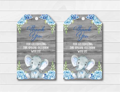 Blue Elephant Baby Shower Favor Tags Elephant Printable ...
