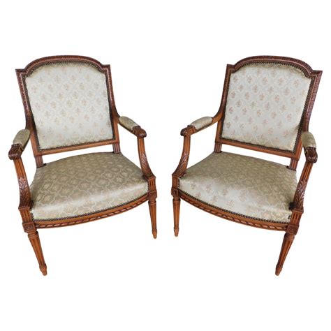 19th Century French Louis Xvi Style Giltwood Fauteuils Pair For Sale