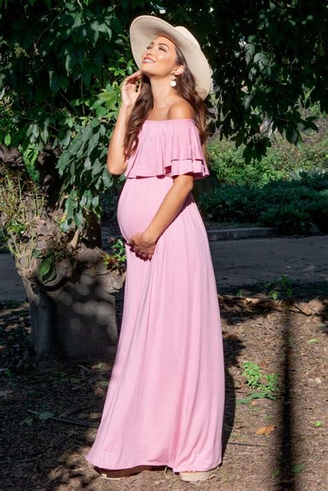 Maternity Elegant Fitted Off Shoulder Ruffles Dresses Maternity Photo