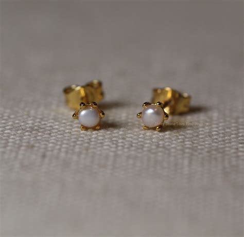 K Solid Gold Pearl Earrings Stud Pearl Earrings Stud Gold K Gold